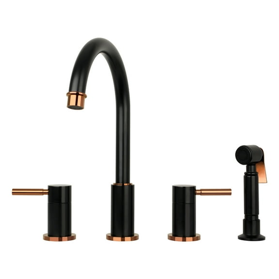 Akicon Two-Handles Widespread Kitchen Faucet with Side Sprayer Black   Rose Gold