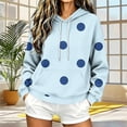 thumbnail image 2 of Women's Loose Drop Shoulder Polka Dot Print Hoodie Long Sleeve Drawstring Pullover Sweatshirt Fashion Casual Hooded Top with Pocket for Daily Wear Blue-B, 2 of 5