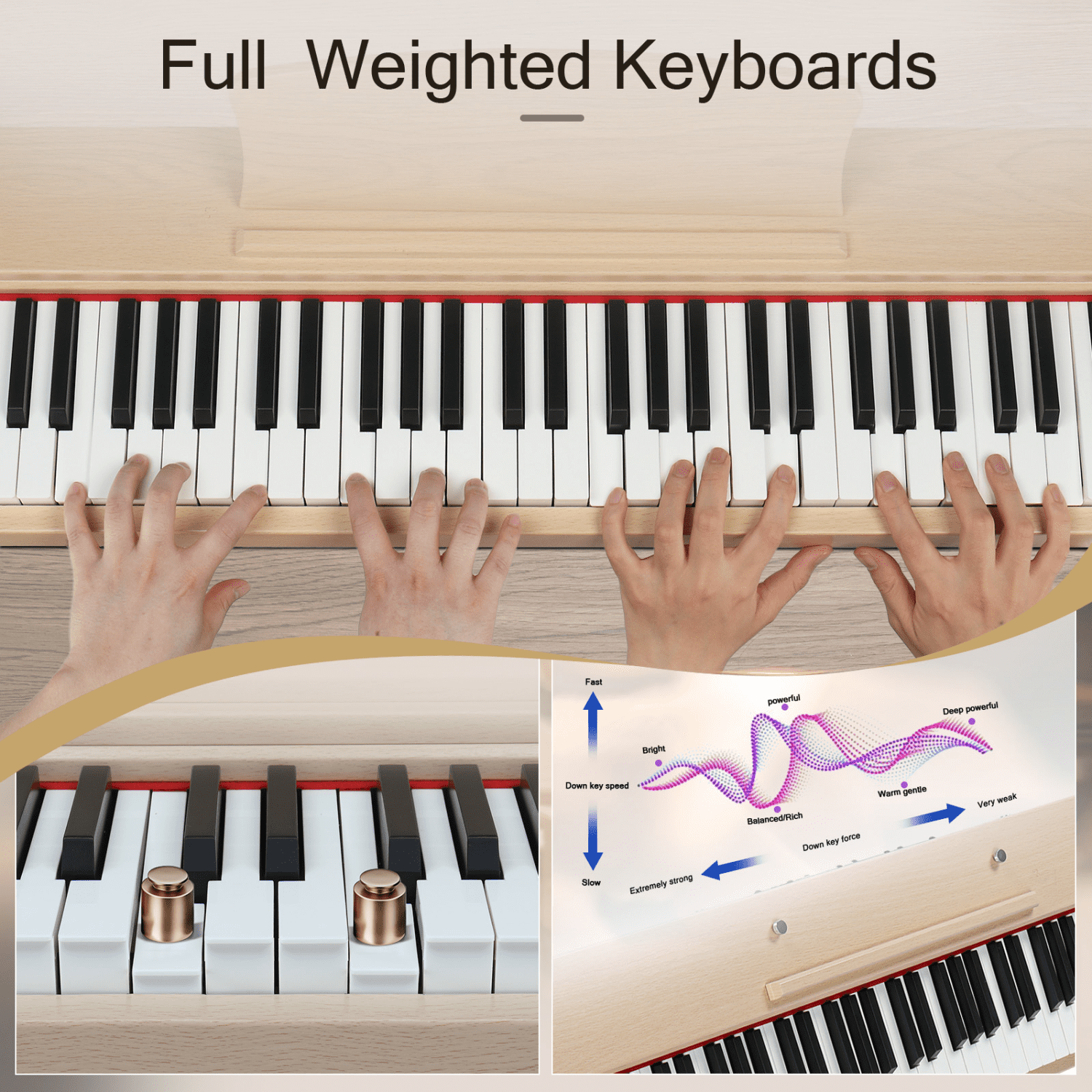Hassch 88 Key Semi-Weighted Digital Piano Keyboard for Beginners with Headphone, MIDI Bluetooth and Triple Pedals, Teak Color