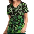 thumbnail image 1 of Fiudx Ofertas Del Día Blusa de Manga Corta con Cuello En V para Mujer, Blusa con Bolsillos Estampados para El Día de San Patricio, Enfermería, 1 of 4