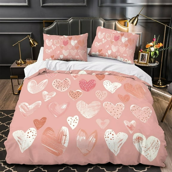 YJHDM 3D Pink Love Bedding Set Women Girls Romantic Down Duvet Cover Pillow Case 2/3pcs Couple Cover
