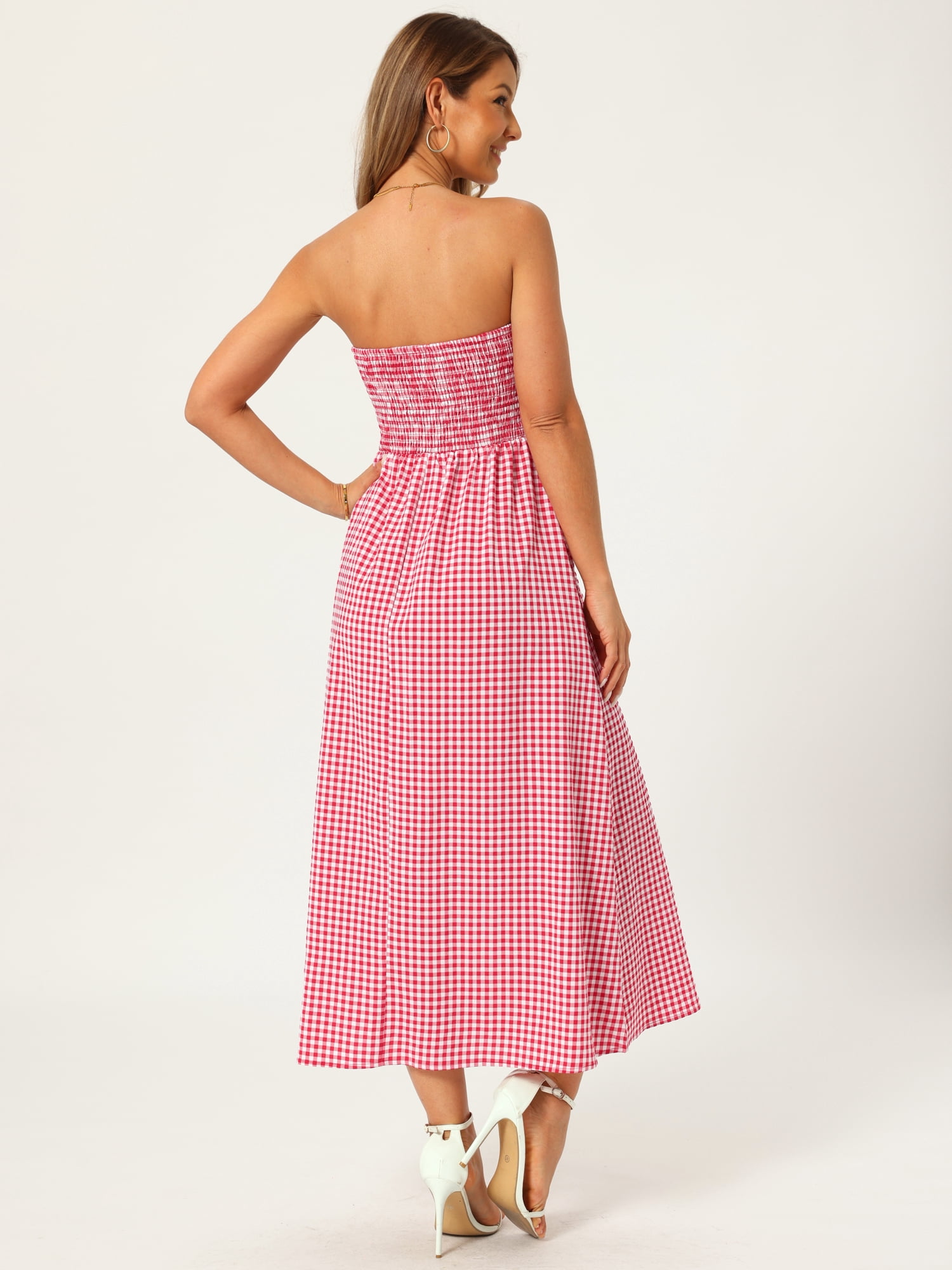 DARING DIVA Women's Gingham Strapless Maxi Summer Casual Sundress XL Red