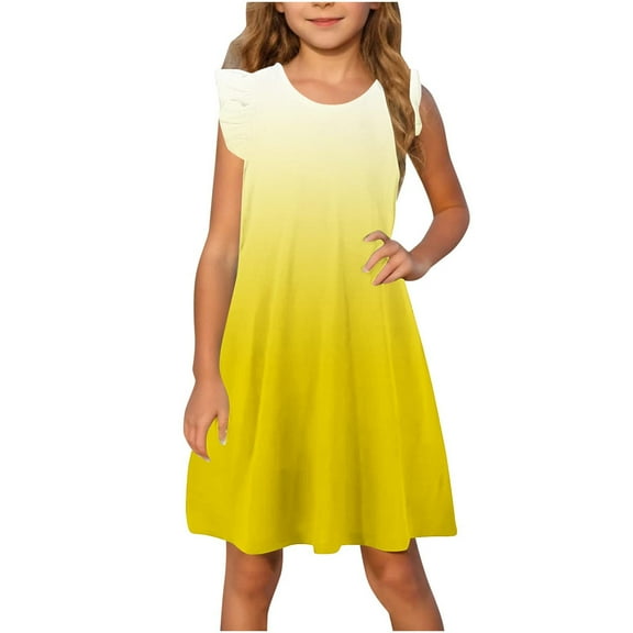 WRKEKC Girls Dresses Summer Dresses for Girls Print Ruffle Short Sleeve Crew Neck Casual Daily Playwear Outfit for 4-14 Years Kids