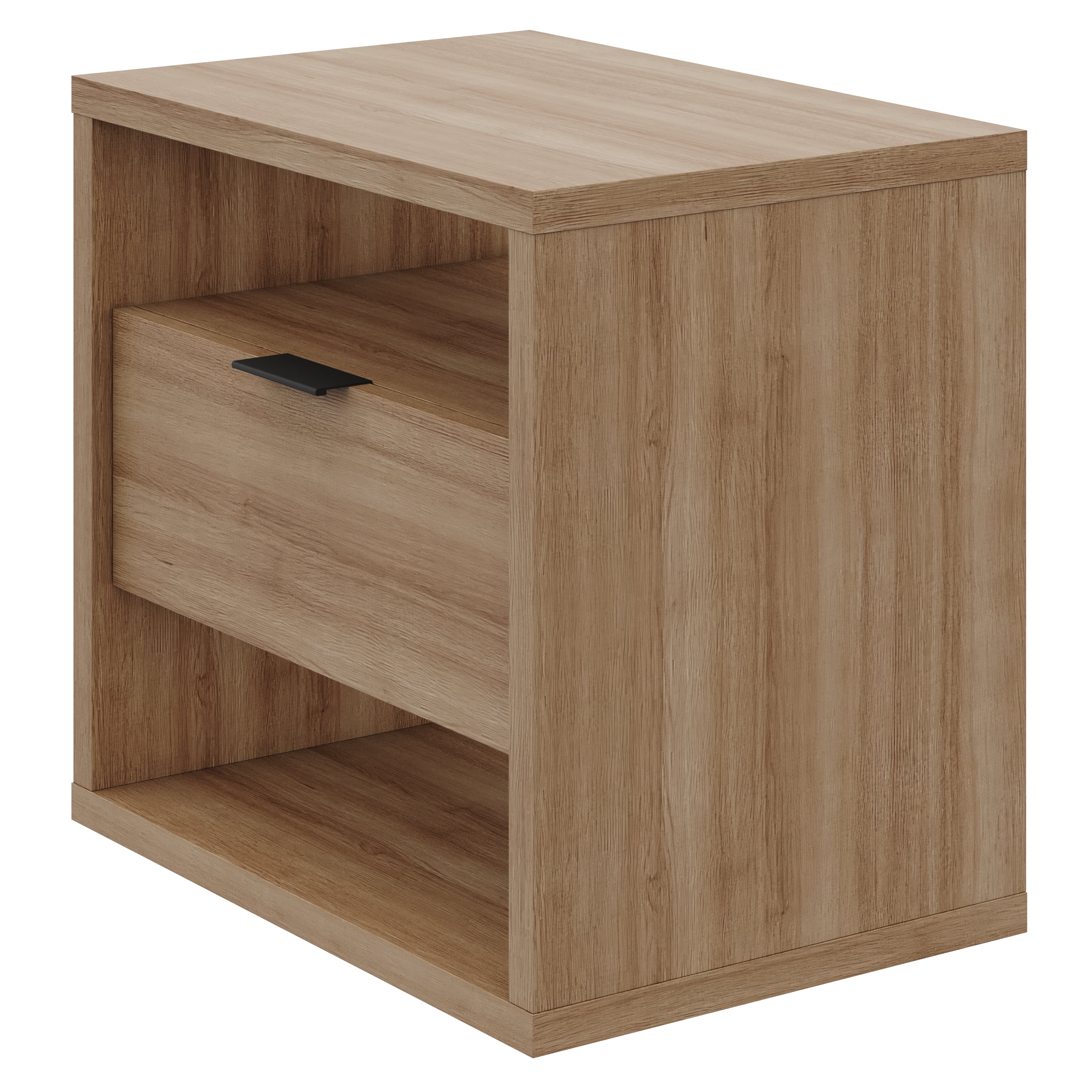 Nexera Modern 1-Drawer Nightstand with Open Storage, Brown Oak