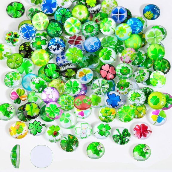 WuPing 120pcs 12mm Four-Leaf Clover Glass Cabochons - Flatback Lucky Charms for DIY Crafts