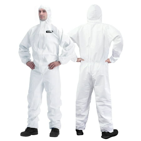 Hazmat Suit Disposable Coverall | Heavy Duty Full Body Paint Coverall & Suit in 7 Sizes with Multiple Specifications for Men & Women With Hood - Breathable & Water Resistant - Large, White, 1