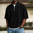 thumbnail image 4 of purcolt Mens Waffle Short Sleeve Shirt Casual Quarter Zip Stand Collared Golf Shirt Lightweight Quick Dry Loose Fit Tee Tops, 4 of 9