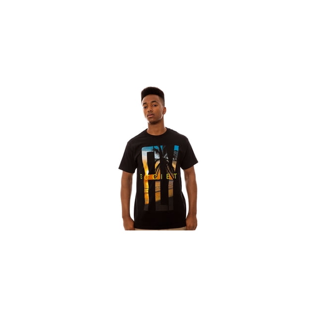 Fly Society The West Coast Paradise - Camiseta gráfica para hombre, color negro, grande Fly Society Camiseta gráfica