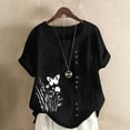 thumbnail image 2 of Cute T Shirts for Women Floral Butterfly Graphic Tees Cotton Linen Plus Size Tops Short Sleeve Button Down Blouses Trendy Summer Casual Shirts Teen Girls Loose Fit Tunic Beach Vacation Clothing, 2 of 4