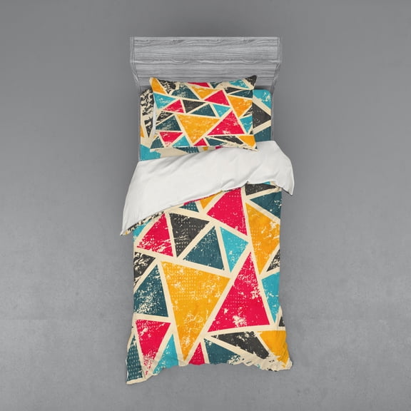 Ambesonne Retro Bedding Set 3 Pcs, Funk Art Grungy Abstract, Twin XL, Multicolor