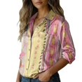 thumbnail image 5 of Endives Women's Long Sleeve Shirt Retro Floral Printed Shirt Satin Button Dwon Shirt Vacation Womens Blouse Spring Outfit Pink, 5 of 7
