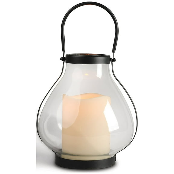 10.3-Inch Tall Metal School House Lantern with LED Candle and 5-hour Time Feature