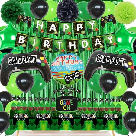 Video Game On PriNst Theme Party Decorations Set Happy Birthday Banner Balloons Tablecloth Foil Curtain Cake Toppers For Birthday Party, Boys Party, Family Party Supplies