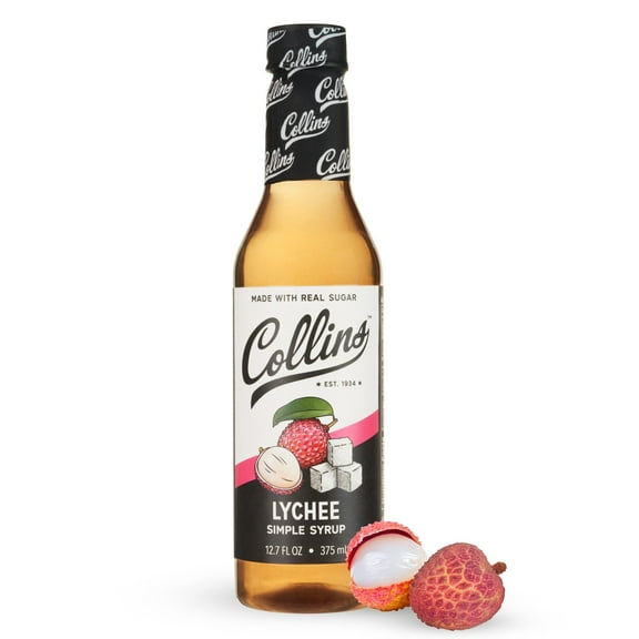 Collins Lychee Simple Syrup for Cocktails, Teas, Baking, Desserts, 12.7oz