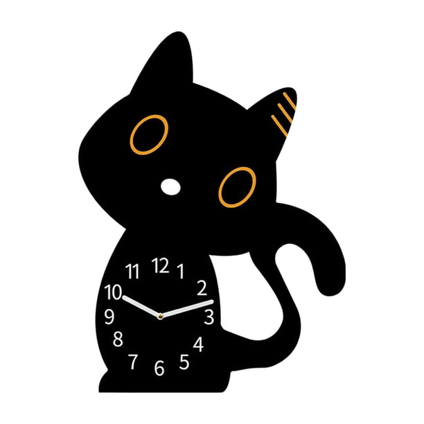 Reloj con forma de gato con números arábigos, reloj creativo de animales de dibujos animados en estilo moderno, Reloj de pared