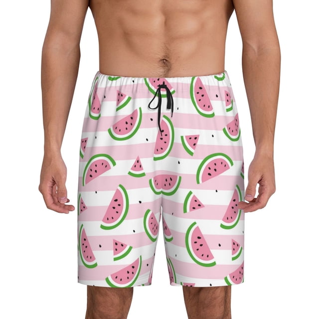 Balery Watermelon Pantalones cortos de pijama de punto de algodón para hombre con cinturilla y bolsillos-3X-Large