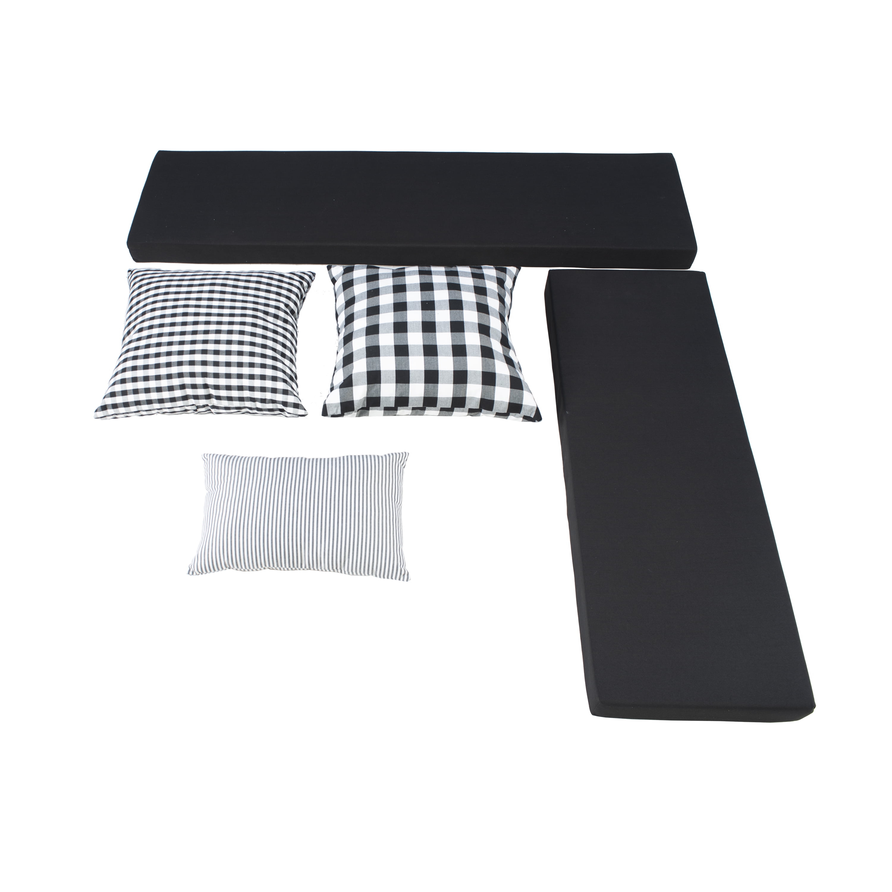 Linon Romero Backless Corner Nook with Storage, 5-Piece Cushion Set, White/Black Stripe
