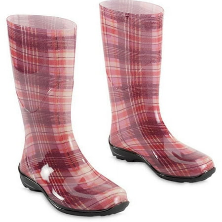 Women's Pink Plaid Rain Boots