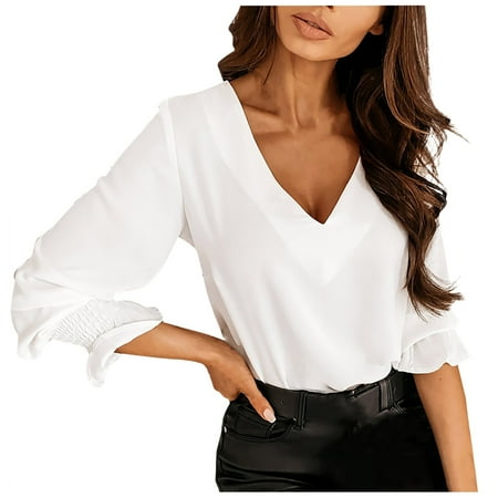 

koaiezne Ladies Shirt With Flared Sleeve Back Splicing Lace V-Neck Solid Color Long-Sleeves Loose Sweater Top Sweatshirts Base Layer Shirts for Women Christmas Scrub Too