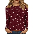 thumbnail image 6 of ClodeEU Women's Heart Print Long Sleeve Valentines Day Round Neck T Shirts ,Casual Long Sleeve Tops Wine,Womens Plus S, 6 of 7