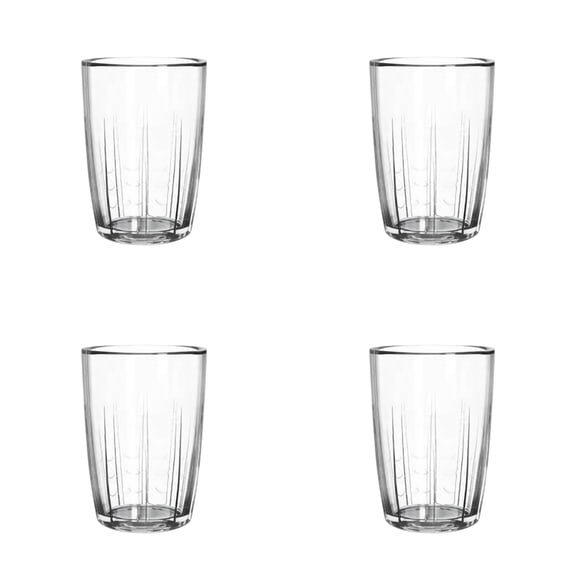16 oz Vertical Striped Acrylic Drinking Cups Set of 4, Transparent Clear Tumblers, Reusable Shatterproof Water Cup for Hot Cold Drinks, Stackable, BPA-Free, Dishwasher Safe