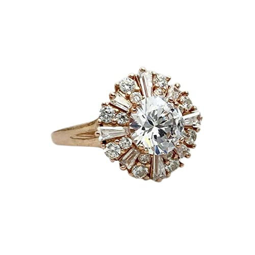 HeartsAndYou 2.2ct Engagement Ring for Women Round Cut Moissanite Ballerina Sunburst 18k Rose Gold over Silver