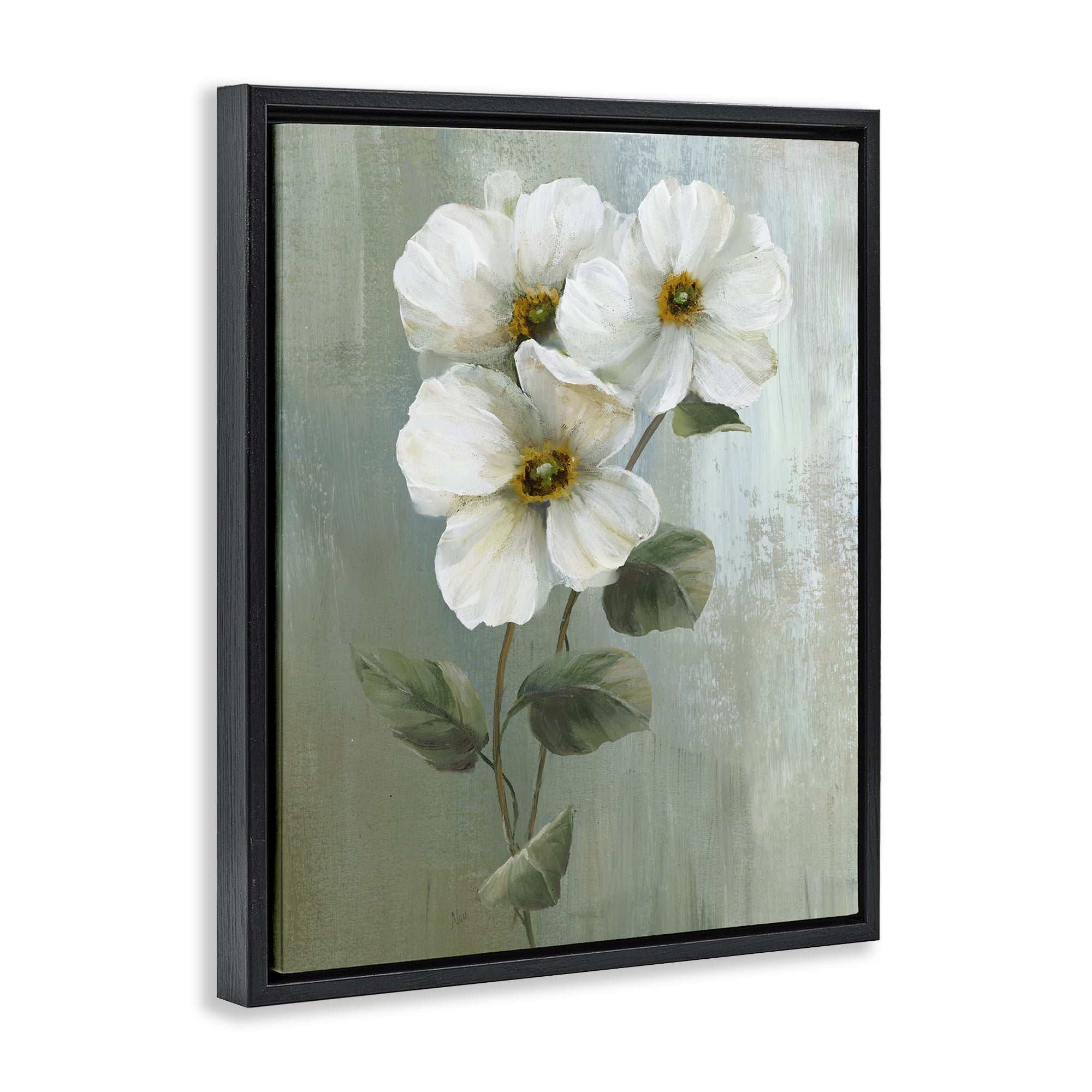 Stupell Industries Apple Blossom Sprigs Plants & Flowers Painting Black Floater Framed Canvas Art Print Wall Art, 17 x 21