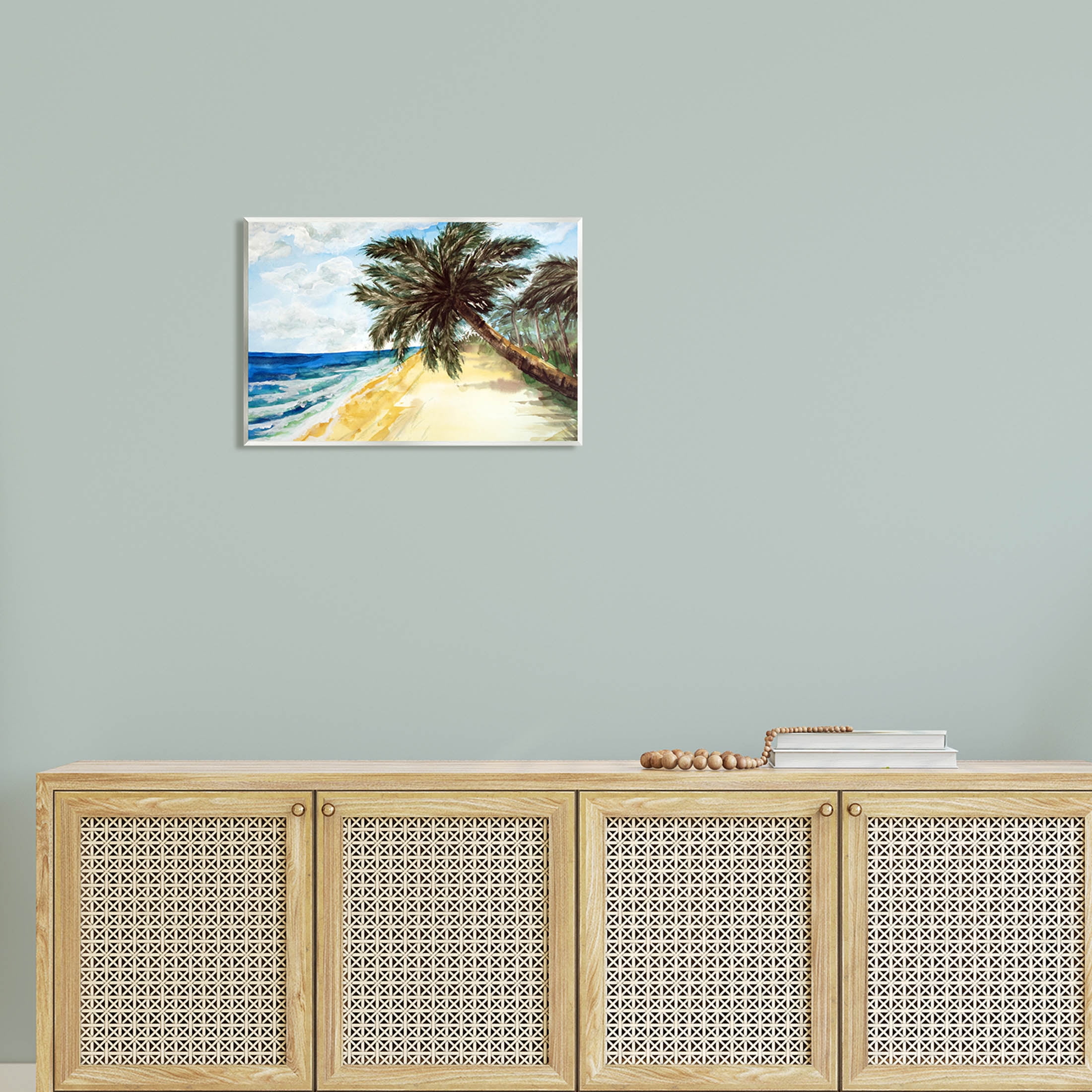 Summer Palm Overhanging Beach Coastal Painting Unframed Art Print Wall Art