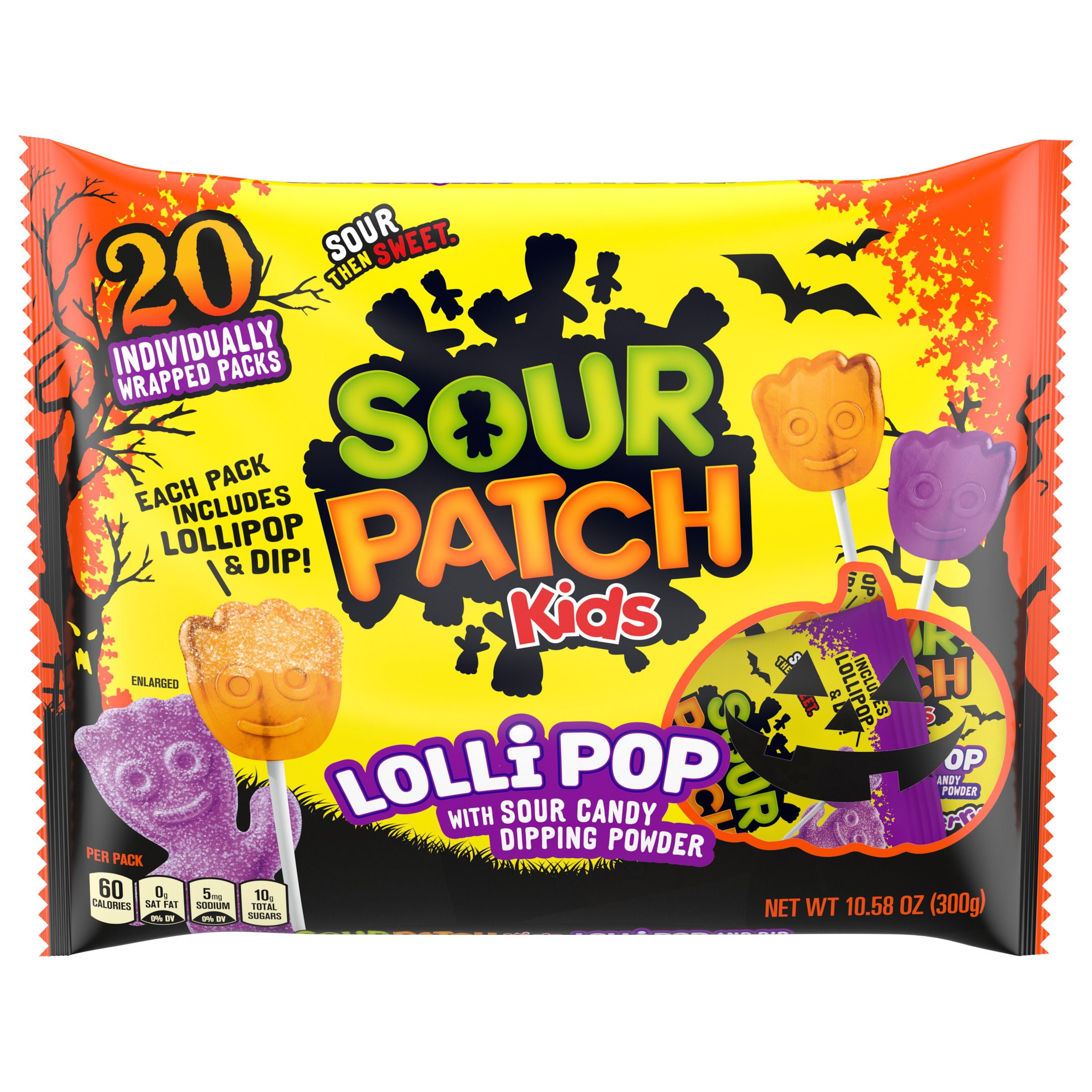(2 pack) Sour Patch Kids Halloween Sweet and Sour 20 Ct Lollipops 10.58 oz. Bag