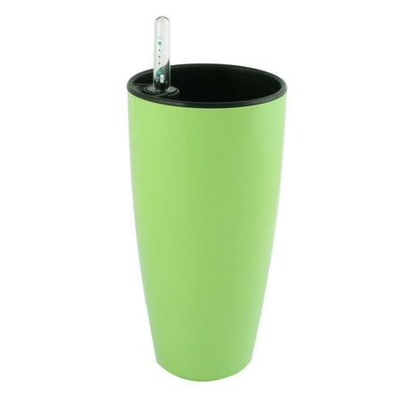 Plastic Round Shape Self Watering Planter Pot Green w Water Level Indicator