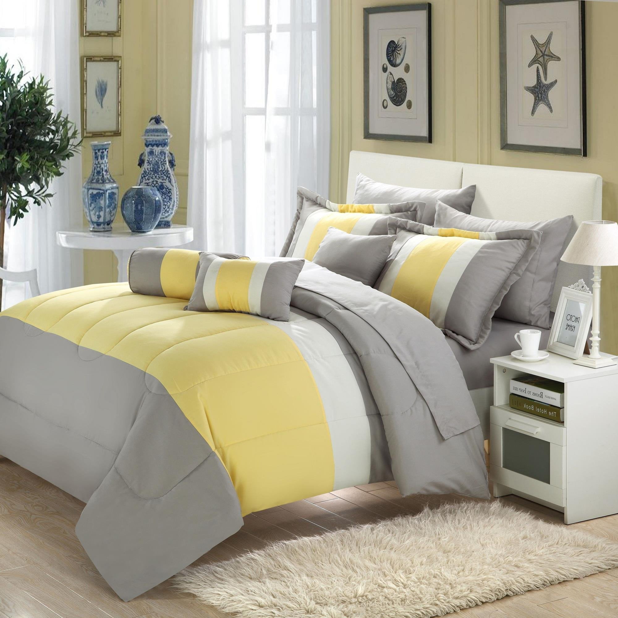 Serenity Yellow & Grey Queen 10 Piece Comforter Bed In A Bag Set ...