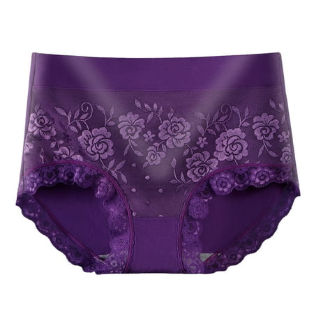 SNOWSONG Plus Size PantiesClearance! Seamless Underwear Womens Mid-waisted Tummy Lace Panties Cotton Breathable Hipster Triangles Womens Underwear Cotton Panties for Women Purple XL