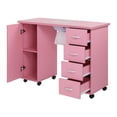 thumbnail image 5 of Manicure Nail Desk for Technician, Resistant Wooden Salon Spa Nail Table Station w/Cabinet, Drawers, Controllable Wheels (Pink), 5 of 9