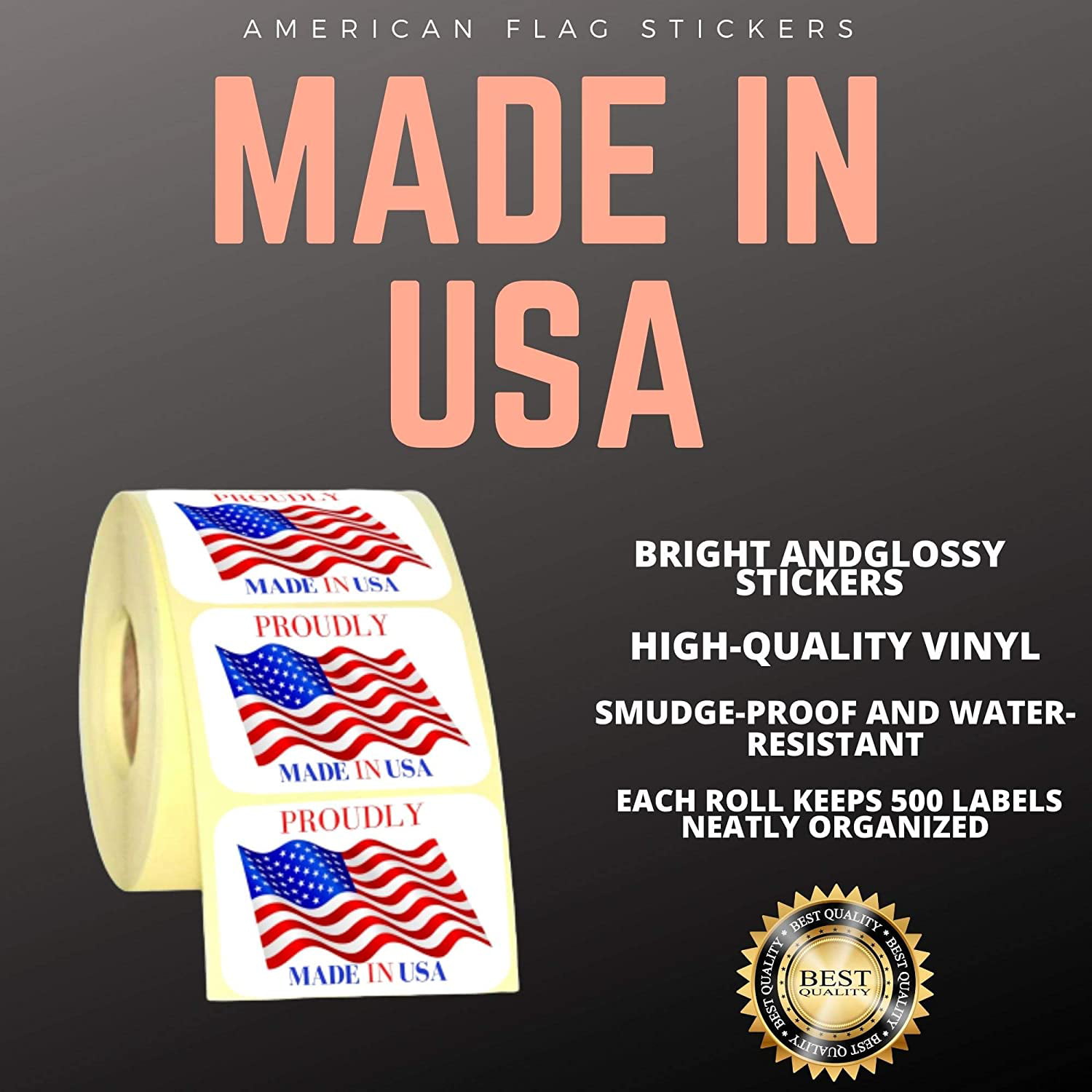 Details about   MADE IN USA Flag Pre-Printed Labels / Stickers 6 2" x 3" - Rolls of 500 