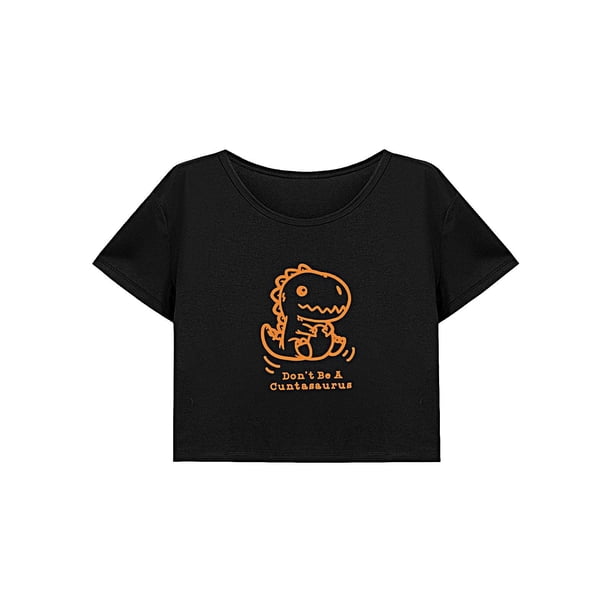 Camiseta corta suelta para mujer, camiseta recortada para entrenamiento de verano, para uso diario en vacaciones SG