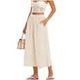 thumbnail image 6 of Admvng Women's Striped Wide Leg Elastic High Waist Pockets Culottes Copped Pants, 6 of 7