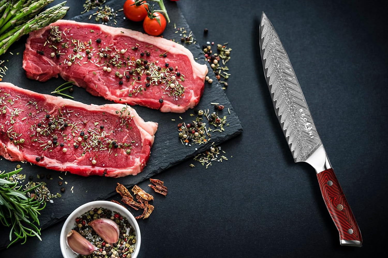 Kegani Chef's Knife - 8 Inch Professional Chef Kinfe - 67 Layers VG-10 Japanese Damascus Super Steel Ultra Sharp Kitchen Knife - Ergonomic Handle, Gift Box - Flame Knight Series