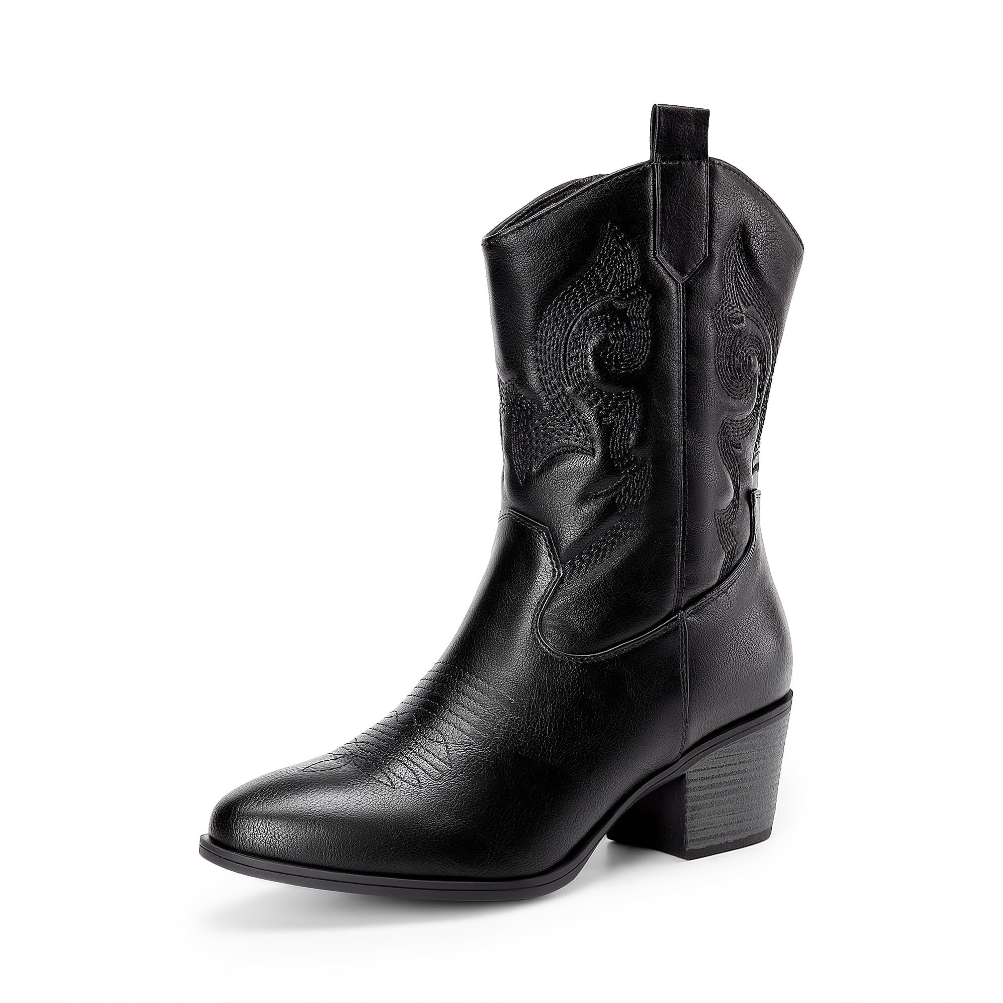 DREAM PAIRS Cowboy Boots for Women, Mid Calf Cowgirl Boots with Embroidery Round Toe Western Chunky Low Heel Shoes