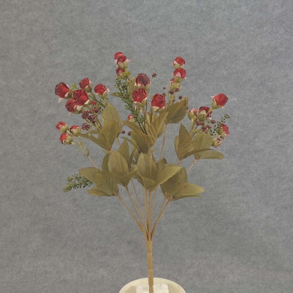 1 Pc, 15.5 Inch Artificial Mini Dried Rose Bush w/9 Stems Great For Adding Color To Arrangement & Decor - Red