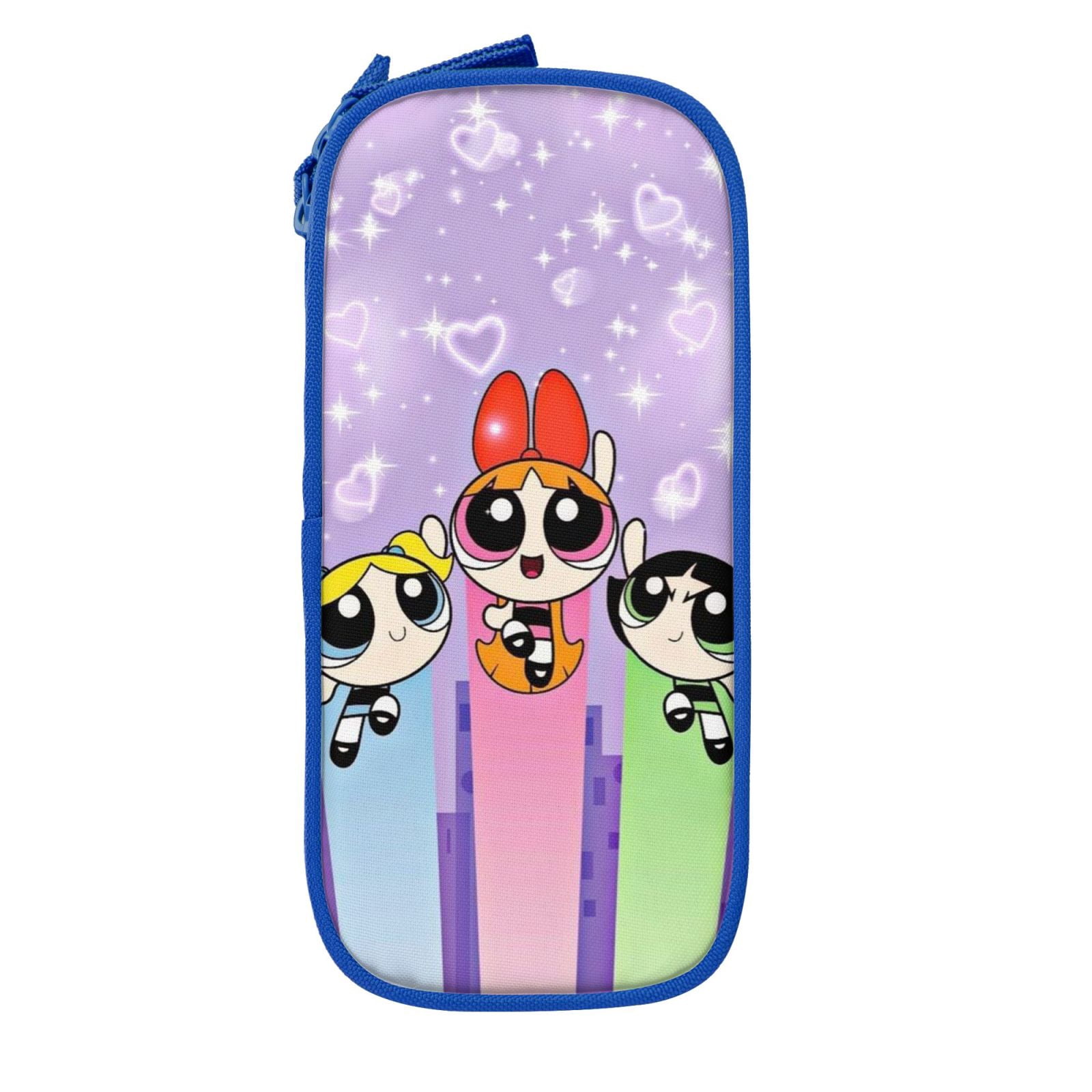The Powerpuff Gi-rls Pencil Case Large Capacity Pencil Pouch Pen Bag Office Stationery Organizer Travel Makeup Bag Blue