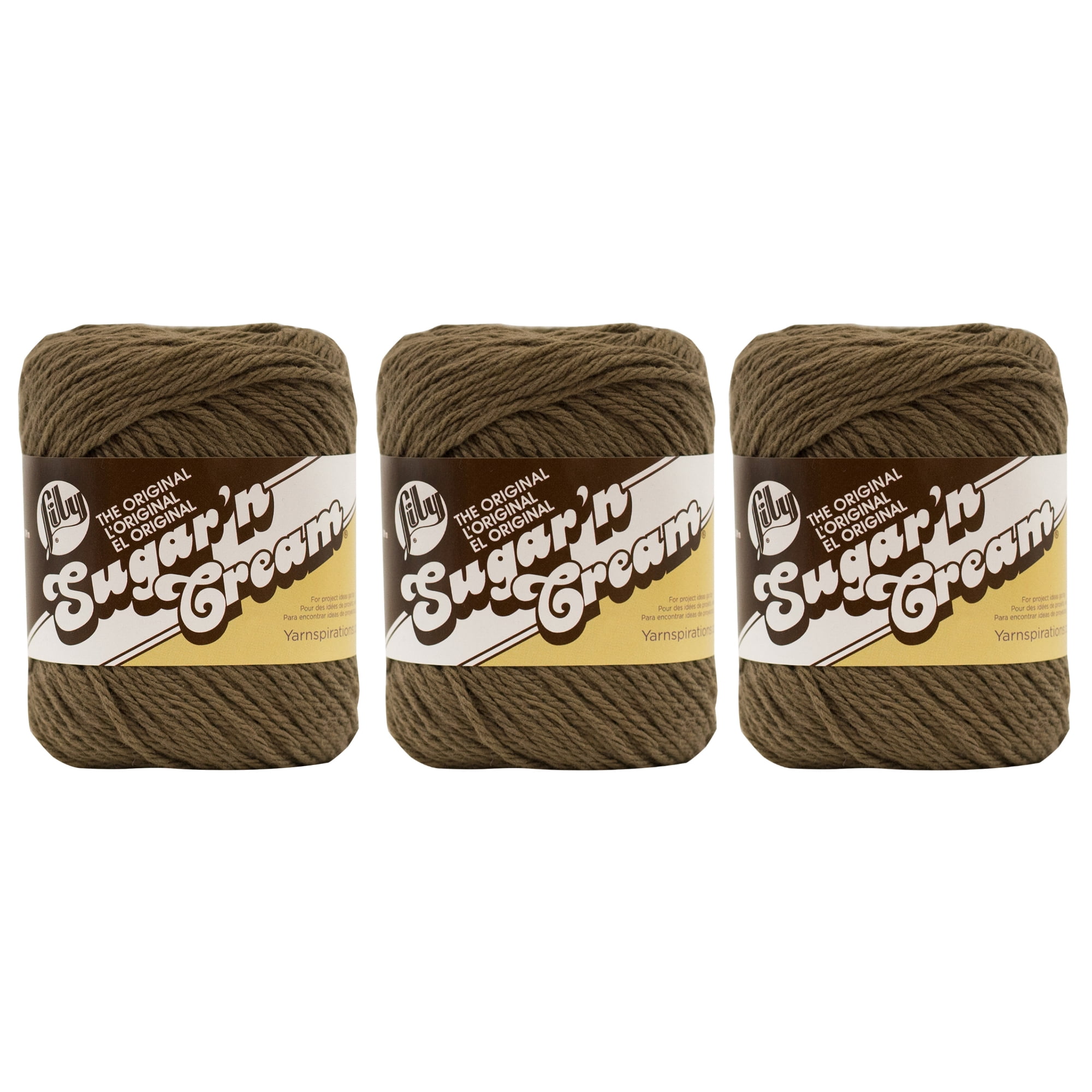 3 Skeins Lily Sugar'N Cream The Original Yarn, Gauge 4 Medium, Warm Brown