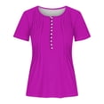 thumbnail image 2 of WREESH Women's Solid Color Henley Top Printed V-Neck Button Short Sleeve Blouse in Classic for Everyday Comfort Pink, 2 of 5