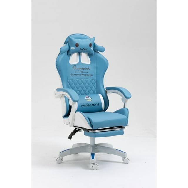 Wingomart PU Faux Leather Gaming Chair Racing Video Game Chairs Computer Adjustable High Back Ergonomic Office Chair Recliner Swivel Rocker w/Lumbar Support and footrest