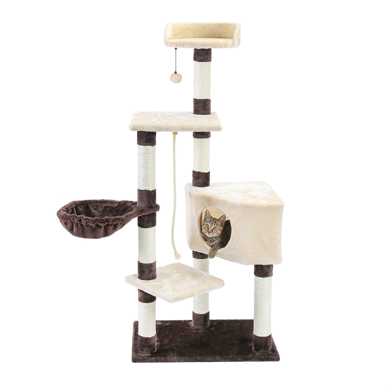 Pefilos 54.3" Cat Tree for Adult Cats Tall, Cat Condo with Scratching Post 3 Elevated Platforms, Cat Tree Tower for Indoor Cats Dangling Cat Toy, Cat Playground, Beige Pefilos 54.3" Cat Tree for Adult Cats Tall, Cat Condo with Scratching Post 3 Elevated Platforms, Cat Tree Tower for Indoor Cats Dangling Cat Toy, Cat Playground, Beige
