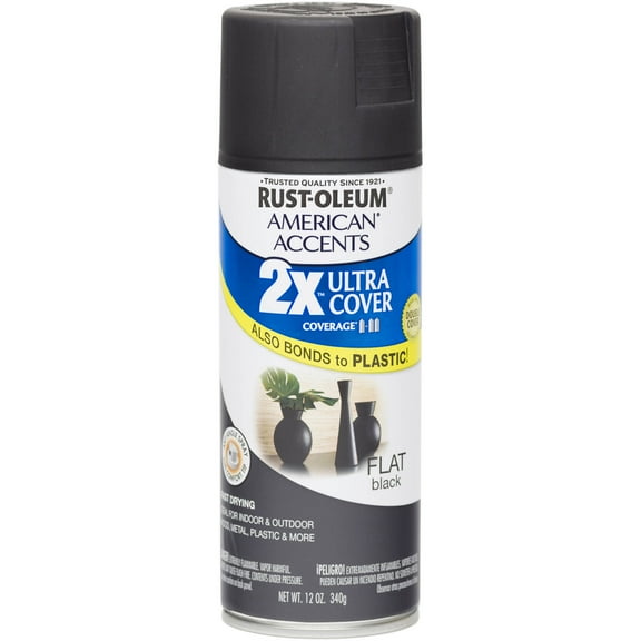Rust-Oleum American Accents Ultra Cover 2X Black Flat Spray Paint and Primer in 1, 12 oz