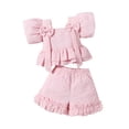 thumbnail image 2 of Aojekbee Baby Girl Summer Outfits Short Sleeve Bow Front Ruffle Tops + Shorts Set Toddler 2Pcs Clothes, 2 of 10