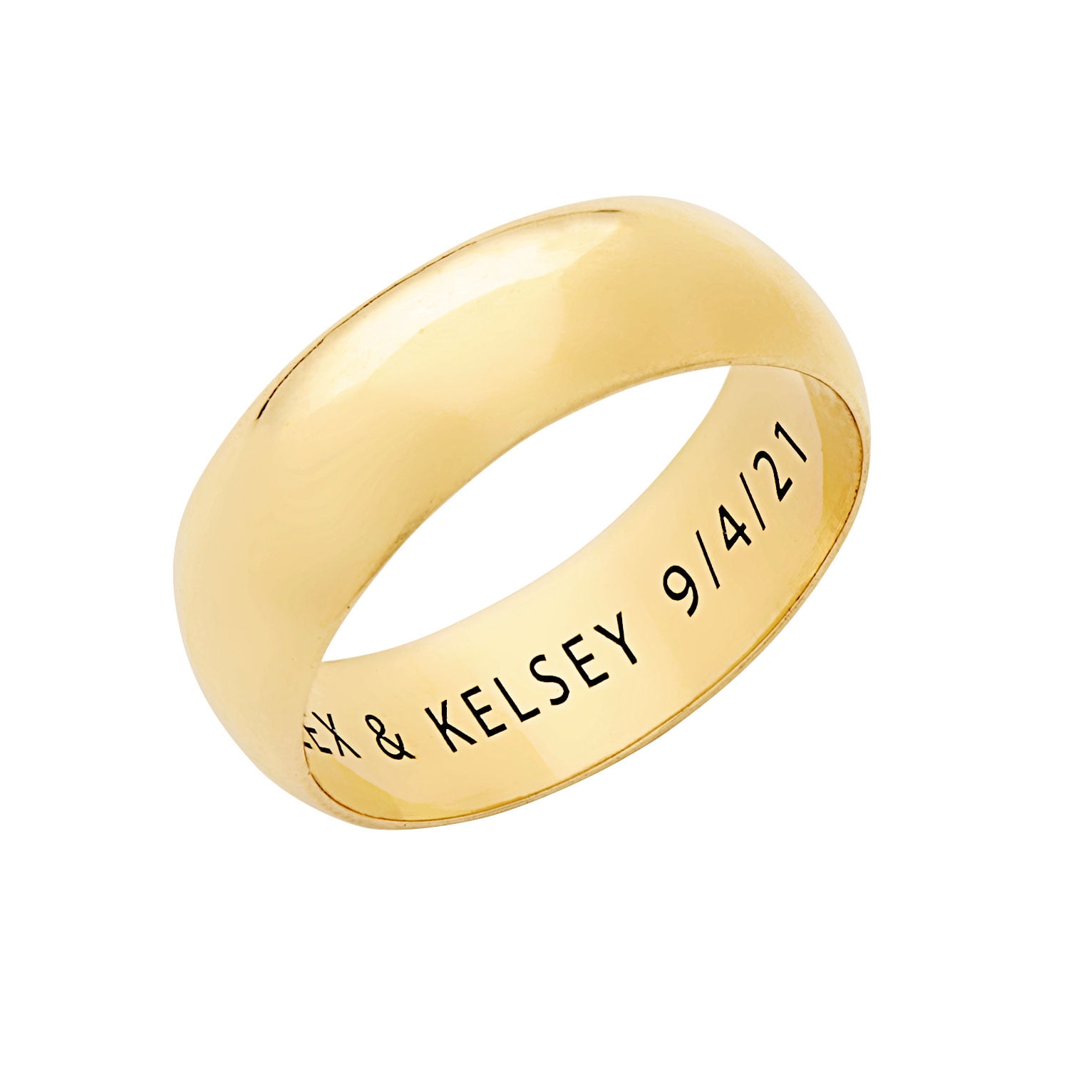 Vow & Forever Personalized Planet Bridal 14K Gold over Sterling Silver Inside Engraved Wedding Band (7mm) ,Women's