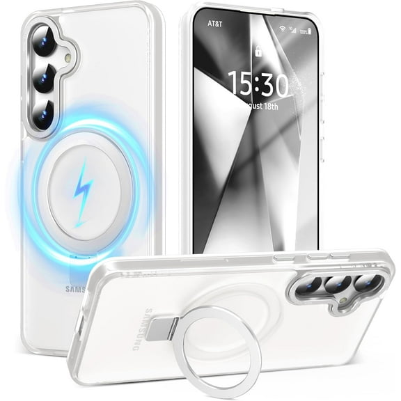 for Samsung Galaxy S24 Case with [3 in 1] Magnetic-Ring Stand & Military-Grade Drop Protection Matte Samsung S24 Case 6.2" for Women Men, Support Wireless Charging, Translucent