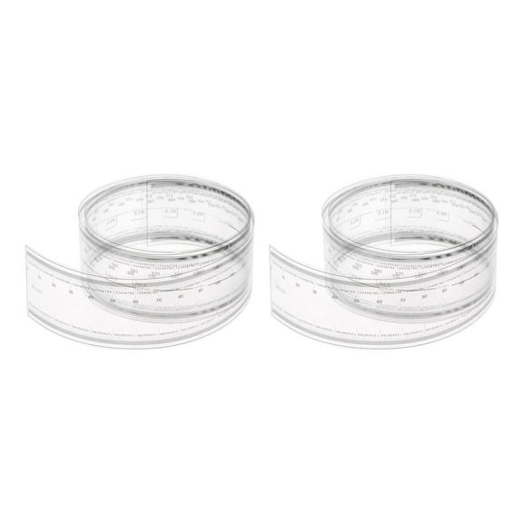 Uxcell 2pcs Film Flexible Ruler 70cm 0.1mm Scale with R Angle & Width Lines PET Plastic Folding Straight Ruler