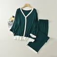 thumbnail image 5 of Women's 2 Piece Pajamas Solid Color Sleepwear Sets Long Sleeve Loose Loungewear V-Neck Button Down Tops Wide Leg Pants (Green L), 5 of 6
